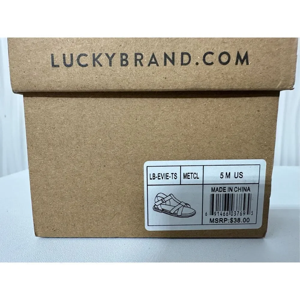 NEW Lucky Brand Girl's Evie Sandal - T Strap Strapped Leatherette Metallic Sanda